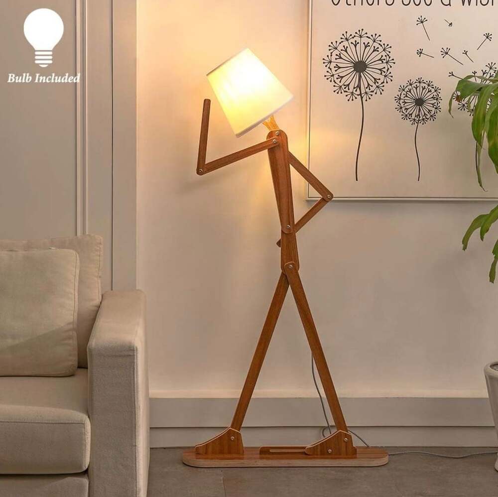 HROOME Cool Tall Humanoid Floor Lamp Adjustable Wooden Swing Arm Standing Light